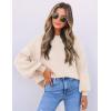 imageZESICA Womens Casual Turtleneck Long Lantern Sleeve Oversized Ribbed Knit Pullover Sweater Jumper TopBeige