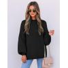 imageZESICA Womens Casual Turtleneck Long Lantern Sleeve Oversized Ribbed Knit Pullover Sweater Jumper TopBlack