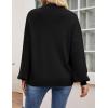 imageZESICA Womens Casual Turtleneck Long Lantern Sleeve Oversized Ribbed Knit Pullover Sweater Jumper TopBlack