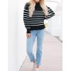 imageZESICA Womens Casual Turtleneck Long Lantern Sleeve Oversized Ribbed Knit Pullover Sweater Jumper TopBlackstripe