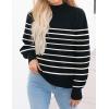 imageZESICA Womens Casual Turtleneck Long Lantern Sleeve Oversized Ribbed Knit Pullover Sweater Jumper TopBlackstripe
