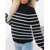 imageZESICA Womens Casual Turtleneck Long Lantern Sleeve Oversized Ribbed Knit Pullover Sweater Jumper TopBlackstripe