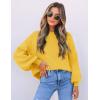 imageZESICA Womens Casual Turtleneck Long Lantern Sleeve Oversized Ribbed Knit Pullover Sweater Jumper TopBright Yellow