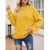 imageZESICA Womens Casual Turtleneck Long Lantern Sleeve Oversized Ribbed Knit Pullover Sweater Jumper TopBright Yellow