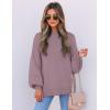 imageZESICA Womens Casual Turtleneck Long Lantern Sleeve Oversized Ribbed Knit Pullover Sweater Jumper TopDarkviolet