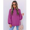 imageZESICA Womens Casual Turtleneck Long Lantern Sleeve Oversized Ribbed Knit Pullover Sweater Jumper TopEggplant