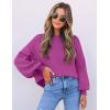 imageZESICA Womens Casual Turtleneck Long Lantern Sleeve Oversized Ribbed Knit Pullover Sweater Jumper TopEggplant