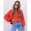 imageZESICA Womens Casual Turtleneck Long Lantern Sleeve Oversized Ribbed Knit Pullover Sweater Jumper TopFirered