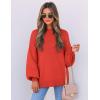imageZESICA Womens Casual Turtleneck Long Lantern Sleeve Oversized Ribbed Knit Pullover Sweater Jumper TopFirered