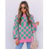 imageZESICA Womens Casual Turtleneck Long Lantern Sleeve Oversized Ribbed Knit Pullover Sweater Jumper TopGreenplaid