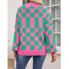 imageZESICA Womens Casual Turtleneck Long Lantern Sleeve Oversized Ribbed Knit Pullover Sweater Jumper TopGreenplaid