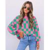 imageZESICA Womens Casual Turtleneck Long Lantern Sleeve Oversized Ribbed Knit Pullover Sweater Jumper TopGreenplaid