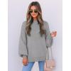 imageZESICA Womens Casual Turtleneck Long Lantern Sleeve Oversized Ribbed Knit Pullover Sweater Jumper TopGrey