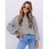 imageZESICA Womens Casual Turtleneck Long Lantern Sleeve Oversized Ribbed Knit Pullover Sweater Jumper TopGrey