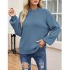 imageZESICA Womens Casual Turtleneck Long Lantern Sleeve Oversized Ribbed Knit Pullover Sweater Jumper TopGreyblue