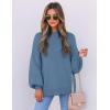 imageZESICA Womens Casual Turtleneck Long Lantern Sleeve Oversized Ribbed Knit Pullover Sweater Jumper TopGreyblue