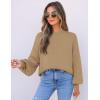 imageZESICA Womens Casual Turtleneck Long Lantern Sleeve Oversized Ribbed Knit Pullover Sweater Jumper TopLightkhaki