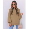 imageZESICA Womens Casual Turtleneck Long Lantern Sleeve Oversized Ribbed Knit Pullover Sweater Jumper TopLightkhaki