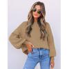 imageZESICA Womens Casual Turtleneck Long Lantern Sleeve Oversized Ribbed Knit Pullover Sweater Jumper TopLightkhaki