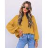 imageZESICA Womens Casual Turtleneck Long Lantern Sleeve Oversized Ribbed Knit Pullover Sweater Jumper TopMustard