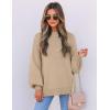 imageZESICA Womens Casual Turtleneck Long Lantern Sleeve Oversized Ribbed Knit Pullover Sweater Jumper TopOatmeal