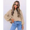 imageZESICA Womens Casual Turtleneck Long Lantern Sleeve Oversized Ribbed Knit Pullover Sweater Jumper TopOatmeal