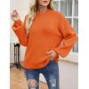 imageZESICA Womens Casual Turtleneck Long Lantern Sleeve Oversized Ribbed Knit Pullover Sweater Jumper TopOrange