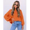 imageZESICA Womens Casual Turtleneck Long Lantern Sleeve Oversized Ribbed Knit Pullover Sweater Jumper TopOrange
