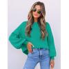 imageZESICA Womens Casual Turtleneck Long Lantern Sleeve Oversized Ribbed Knit Pullover Sweater Jumper TopPeacock