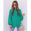 imageZESICA Womens Casual Turtleneck Long Lantern Sleeve Oversized Ribbed Knit Pullover Sweater Jumper TopPeacock