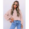 imageZESICA Womens Casual Turtleneck Long Lantern Sleeve Oversized Ribbed Knit Pullover Sweater Jumper TopPink