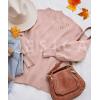 imageZESICA Womens Casual Turtleneck Long Lantern Sleeve Oversized Ribbed Knit Pullover Sweater Jumper TopPink