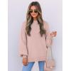 imageZESICA Womens Casual Turtleneck Long Lantern Sleeve Oversized Ribbed Knit Pullover Sweater Jumper TopPink