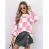 imageZESICA Womens Casual Turtleneck Long Lantern Sleeve Oversized Ribbed Knit Pullover Sweater Jumper TopPinkplaid