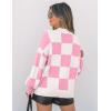 imageZESICA Womens Casual Turtleneck Long Lantern Sleeve Oversized Ribbed Knit Pullover Sweater Jumper TopPinkplaid