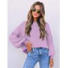 imageZESICA Womens Casual Turtleneck Long Lantern Sleeve Oversized Ribbed Knit Pullover Sweater Jumper TopPurple
