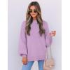imageZESICA Womens Casual Turtleneck Long Lantern Sleeve Oversized Ribbed Knit Pullover Sweater Jumper TopPurple