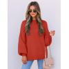 imageZESICA Womens Casual Turtleneck Long Lantern Sleeve Oversized Ribbed Knit Pullover Sweater Jumper TopRed