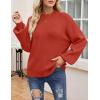 imageZESICA Womens Casual Turtleneck Long Lantern Sleeve Oversized Ribbed Knit Pullover Sweater Jumper TopRed
