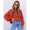 imageZESICA Womens Casual Turtleneck Long Lantern Sleeve Oversized Ribbed Knit Pullover Sweater Jumper TopRed