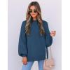 imageZESICA Womens Casual Turtleneck Long Lantern Sleeve Oversized Ribbed Knit Pullover Sweater Jumper TopRoyalblue