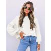 imageZESICA Womens Casual Turtleneck Long Lantern Sleeve Oversized Ribbed Knit Pullover Sweater Jumper TopWhite