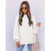 imageZESICA Womens Casual Turtleneck Long Lantern Sleeve Oversized Ribbed Knit Pullover Sweater Jumper TopWhite