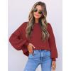 imageZESICA Womens Casual Turtleneck Long Lantern Sleeve Oversized Ribbed Knit Pullover Sweater Jumper TopWine