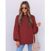 imageZESICA Womens Casual Turtleneck Long Lantern Sleeve Oversized Ribbed Knit Pullover Sweater Jumper TopWine