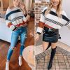imageZESICA Womens Fall Long Sleeve Crew Neck Striped Color Block Casual Loose Knitted Pullover Sweater TopsBlack
