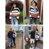 imageZESICA Womens Fall Long Sleeve Crew Neck Striped Color Block Casual Loose Knitted Pullover Sweater TopsBlack