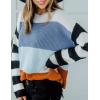 imageZESICA Womens Fall Long Sleeve Crew Neck Striped Color Block Casual Loose Knitted Pullover Sweater TopsBlue