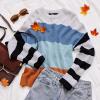 imageZESICA Womens Fall Long Sleeve Crew Neck Striped Color Block Casual Loose Knitted Pullover Sweater TopsBlue