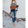 imageZESICA Womens Fall Long Sleeve Crew Neck Striped Color Block Casual Loose Knitted Pullover Sweater TopsBrown